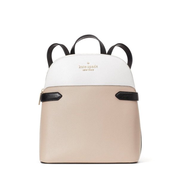 New Kate Spade Staci Saffiano Leather Dome Backpack Warm Beige Multi - Picture 1 of 4